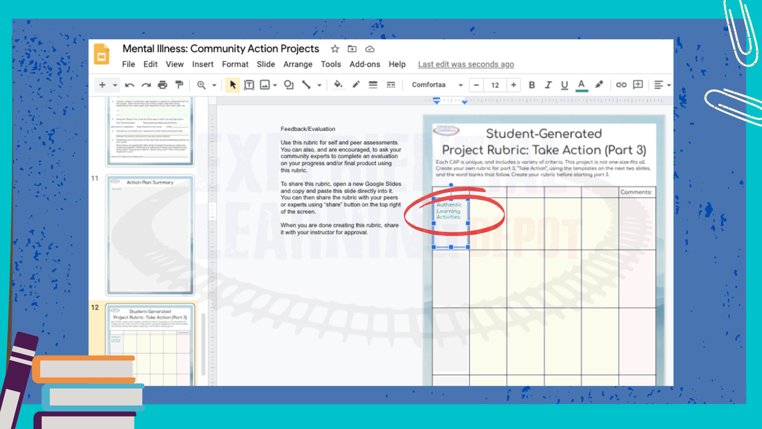 How to assess project-based learning experiences virtually using Google Slides project-based learning rubrics.
