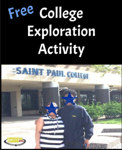 A photo of two students on a college tour with the product title written above "Free College Exploration Activity."
