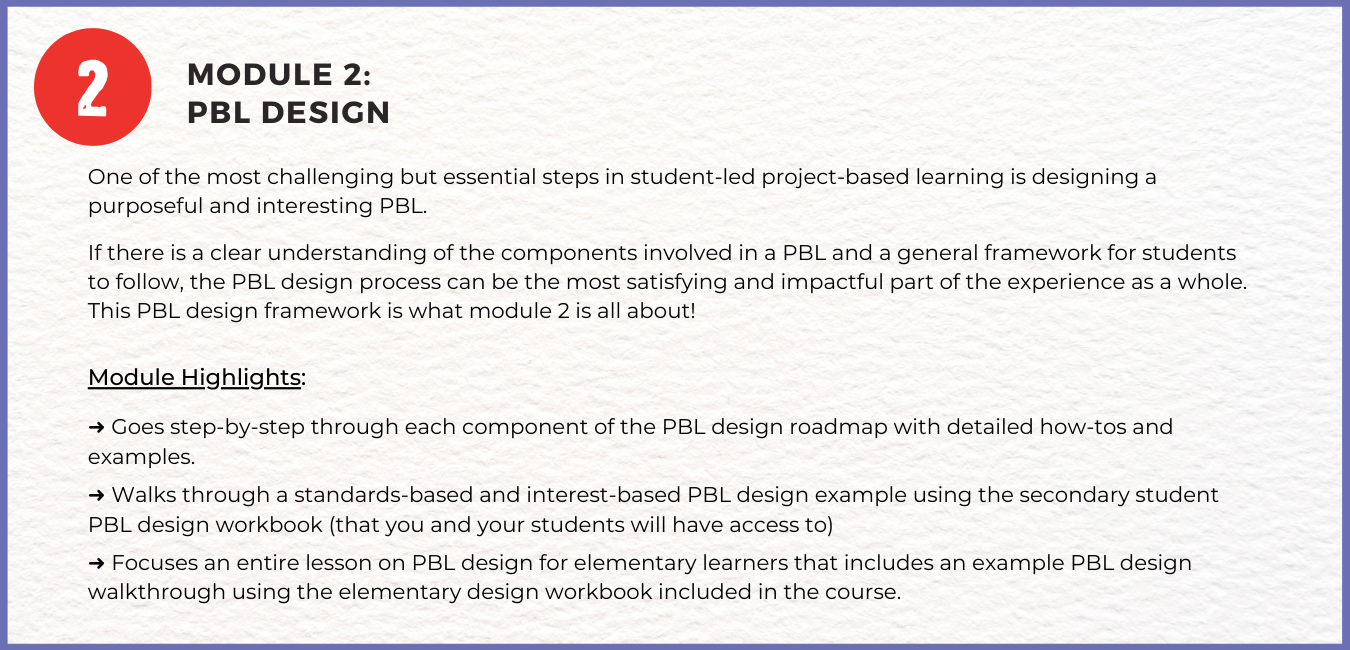Student-led project-based learning workshop module 2 description.