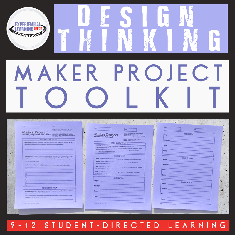 This is an open ended design thinking tool kit that students can use a guide to designing and working through the design thinking project ideas included in this blog post.