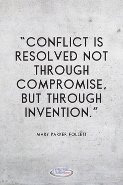 Problem-based learning quote from Mary Parker Follett - “Conflict is resolved not through compromise, but through invention.”