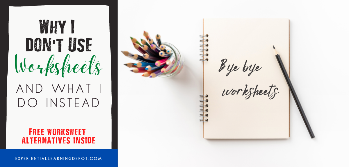 Are worksheets good or bad? Everyone is entitled to their own opinion, but no worksheets is my class motto. See why I don't use worksheets and what I do instead. Find free worksheet alternative inside.