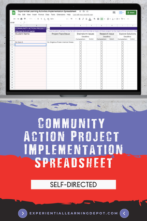 Image of a free experiential learning community action project implementation spreadsheet perfect for a new years activity.