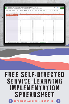 Image for free service-learning implementation spreadsheet for high school self-directed service-learning