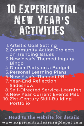 Infographic with 10 new years activity ideas for high school experiential learners.