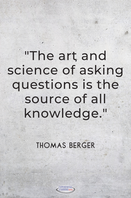 Education quote by Thomas Berger on the art and science of asking compelling questions for inquiry-based learning.