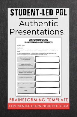 Project-based learning free graphic organizer for brainstorming and planning authentic presentation ideas.