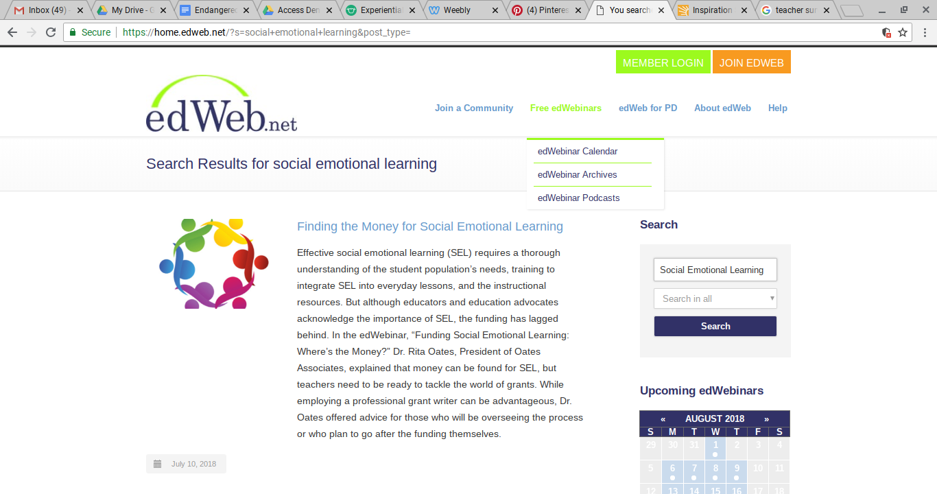 Screen shot of the Ed Web homepage.