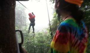 Students ziplining in Costa Rica on a high school biology trip. 