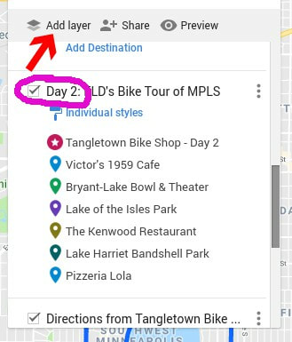 Google Maps is such a useful learning tool for end products for project-based learning. This is an example of a hometown tour created for a school project using Google Maps. This photo shows how different layers can be created to add multiple days to your tour. See Experiential Learning Depot for more details. 