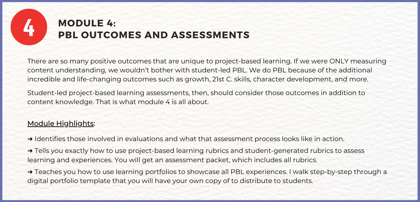 Student-led project based learning course module 4 description.