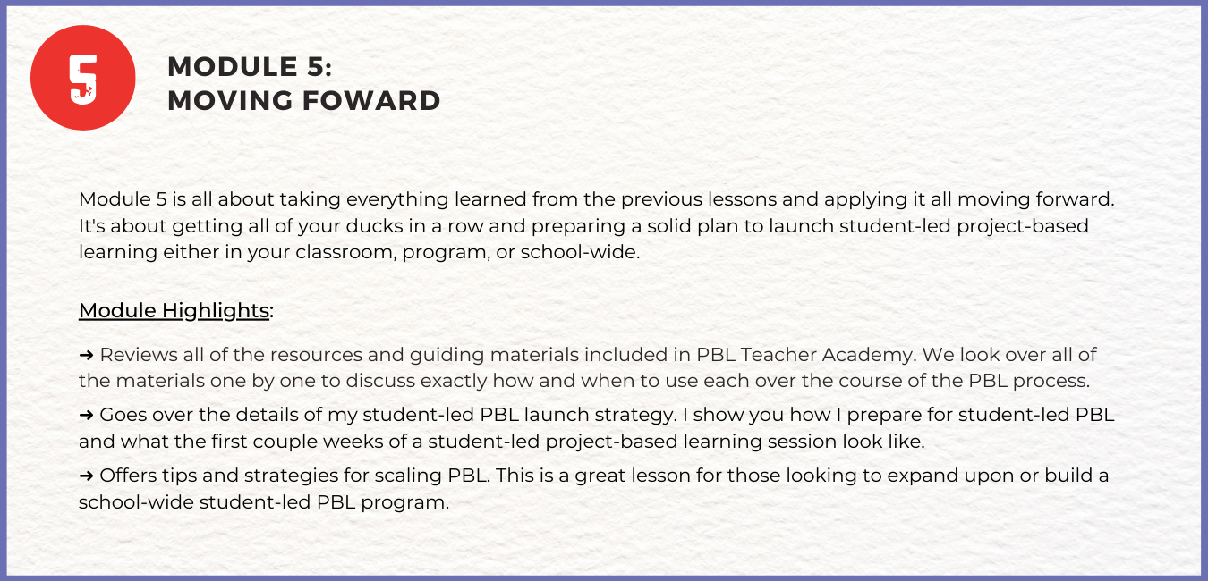 Student-led project based learning course module 5 description.